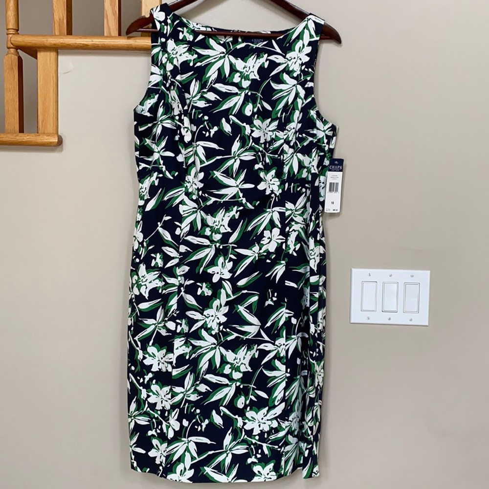 Ralph Lauren Chaps Navy Green Floral Sheath Dress 16